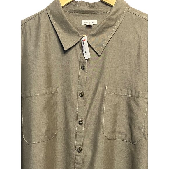 NWT Westport Women 3X Button-Up Shirt Olive Embroidered Pockets Roll-Tab Sleeve - Picture 3 of 16